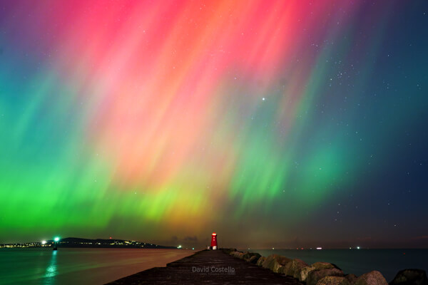 The Aurora Borealis above the Poolbeg Lighthouse in Dublin.
